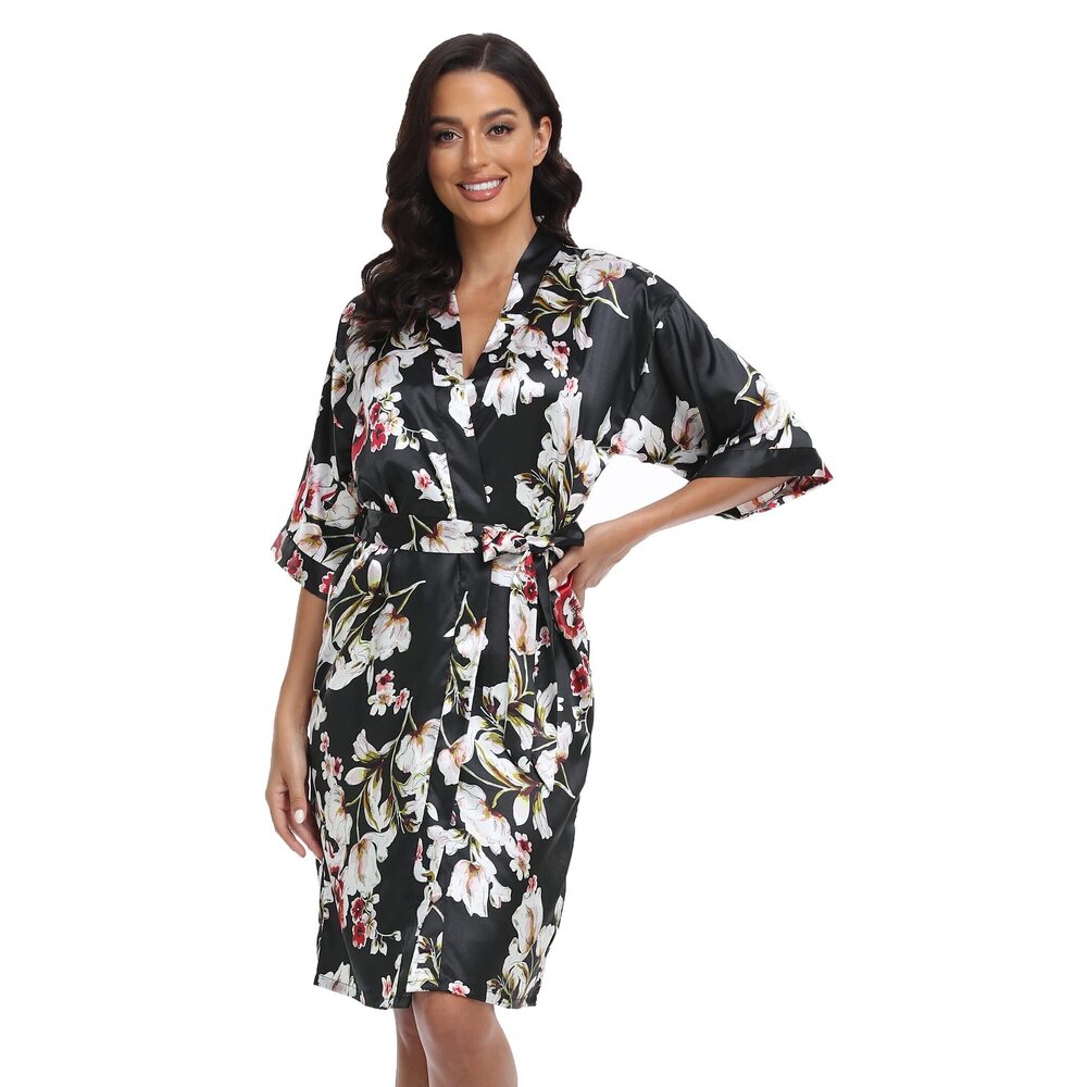 7560 Satin Robes Set with Nightgown Silk Kimono Pajamas 2 Piece Sleepwear - Picture 2 of 4